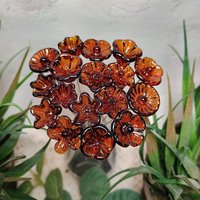 Dark Amber glass flowers, tiny small mini glass flowers on wire; lampwork, jewelry supply, forever flower, mixed media, wedding, small gifts