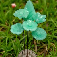 Jadeite Green Opalino glass flower, tiny small miniature glass flowers on wire; handcraft lampwork, great for jewelry, wedding, cakes, curio