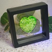My Heart Glows! Uranium Large Heart 1.25" (30mm) vasoline glass with white victorian-lace swirls; wirewrapping, jewelry, pocket heart, gift,