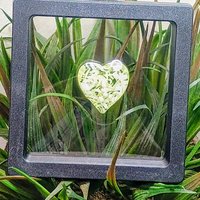 My Heart Glows! Uranium Small Heart  3/4in, vasoline glass with white swirls. lampwork pocket heart, cabachon, wire wrapping, jewelry, curio