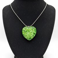 My Heart Glows! Uranium Small Heart  3/4in, vasoline glass with white swirls. lampwork pocket heart, cabachon, wire wrapping, jewelry, curio