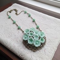 Jadeite Green Opalino glass flower, tiny small miniature glass flowers on wire; handcraft lampwork, great for jewelry, wedding, cakes, curio