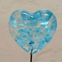 Custom Made Glass Heart Plant Pick for small floral bouquet, 3/4"x5in wire; handcraft lampwork, jewelry, gift, curio, windowsill, small vase