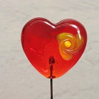 Custom Made Glass Heart Plant Pick for small floral bouquet, 3/4"x5in wire; handcraft lampwork, jewelry, gift, curio, windowsill, small vase