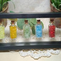 Uranium UV Glass Chips in Larger 1.75" Bottle Jar; Uranium, Green, Blue, Yellow, Amberina; curio, jewelry, mixed media, UV GLOW 365nm 395nm