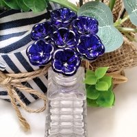 Cobalt blue glass (healing) flower headpins; tiny small mini glass flowers; handcrafted lampwork; jewelry, mixed media, little bouquet gift
