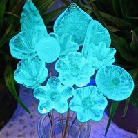 New! SOFT AQUA GLOW uv reactive glass flowers; miniature tiny small glass flowers on wire; handcrafted lampwork; bright aqua glow in 395nm