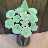 Jadeite Green Glass Flower Bouquet; set/12 tiny small mini glass flowers; handcrafted lampwork flowers vintage on 5inch stainless steel wire