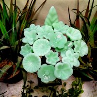 Jadeite Green Glass Flower Bouquet; set/12 tiny small mini glass flowers; handcrafted lampwork flowers vintage on 5inch stainless steel wire