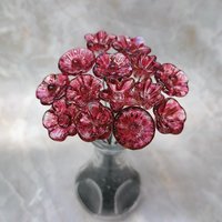 Variegated Cranberry glass flower on wire headpins; tiny small mini glass flowers  handmade lampwork, jewelry, bouquets, gifts, mixed media