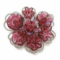 Variegated Cranberry glass flower on wire headpins; tiny small mini glass flowers  handmade lampwork, jewelry, bouquets, gifts, mixed media