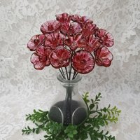 Variegated Cranberry glass flower on wire headpins; tiny small mini glass flowers  handmade lampwork, jewelry, bouquets, gifts, mixed media