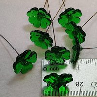Glass 4 leaf Clover Shamrock, Luck of the Irish, kelly green handblown lampwork plant pick on 5in wire. bouquet, Irish gift, approx 3/4inch