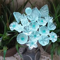New! SOFT AQUA GLOW uv reactive glass flowers; miniature tiny small glass flowers on wire; handcrafted lampwork; bright aqua glow in 395nm