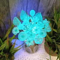 New! SOFT AQUA GLOW uv reactive glass flowers; miniature tiny small glass flowers on wire; handcrafted lampwork; bright aqua glow in 395nm