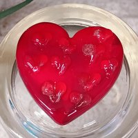 Red Glass + Uranium Vaseline Hearts; Hidden small uranium hearts with bubbles appear in UV light,  LG Heart 1.25" (30mm) Valentine's Love