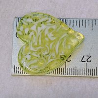 My Heart Glows! Uranium Large Heart 1.25" (30mm) vasoline glass with white victorian-lace swirls; wirewrapping, jewelry, pocket heart, gift,