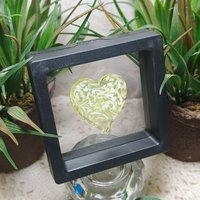 My Heart Glows! Uranium Large Heart 1.25" (30mm) vasoline glass with white victorian-lace swirls; wirewrapping, jewelry, pocket heart, gift,