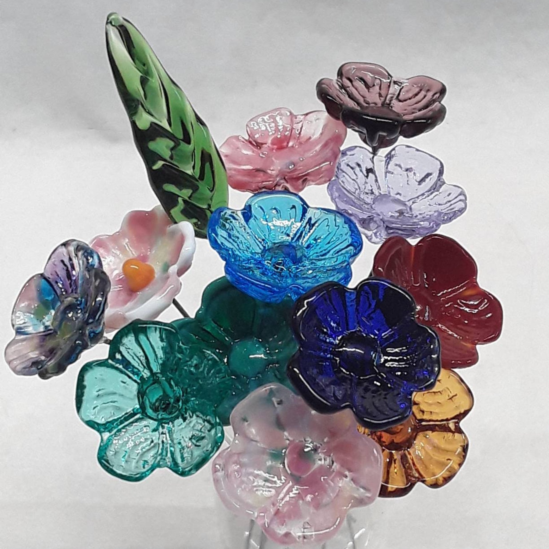 5-petal glass flower headpins ~ tiny small mini glass flowers on wire - flower bouquet; individually crafted lampwork for jewelry, bouquets