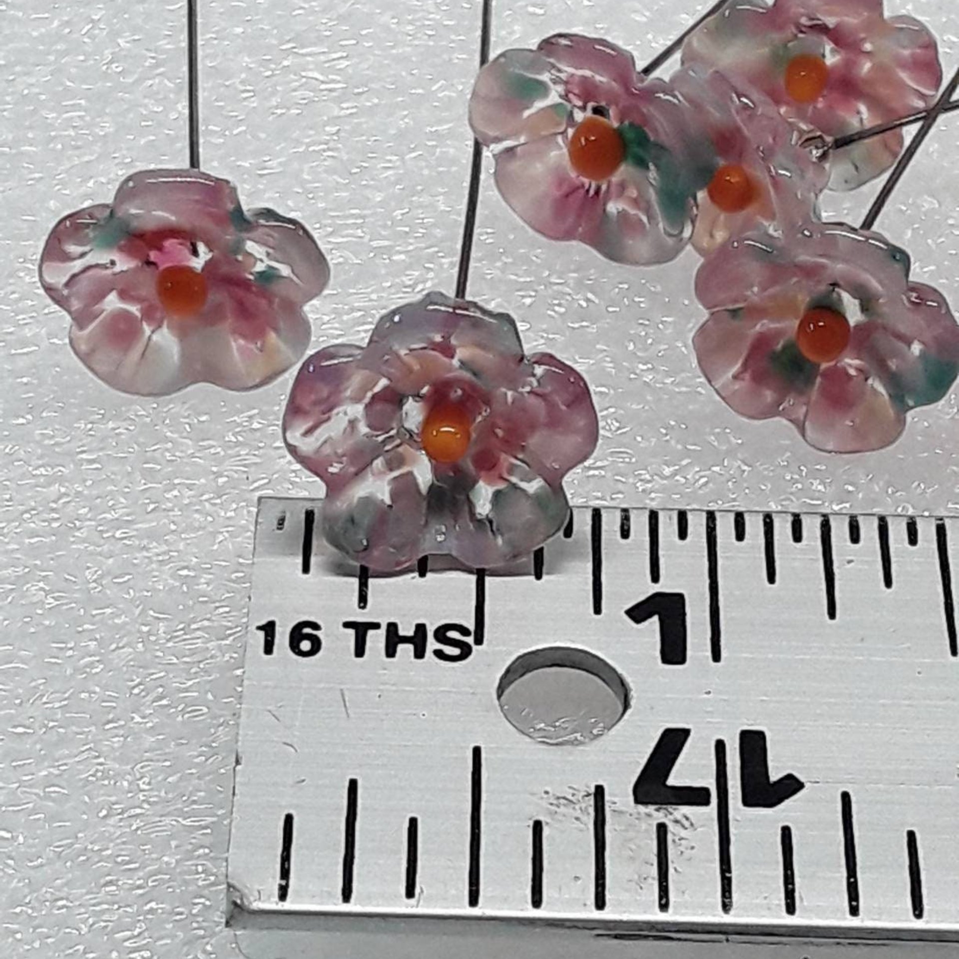 Cherry Blosom 5-petal glass flowers, tiny small mini glass flowers on wire;handcrafted lampwork, jewelry, mixed media, weddings, plant, gift