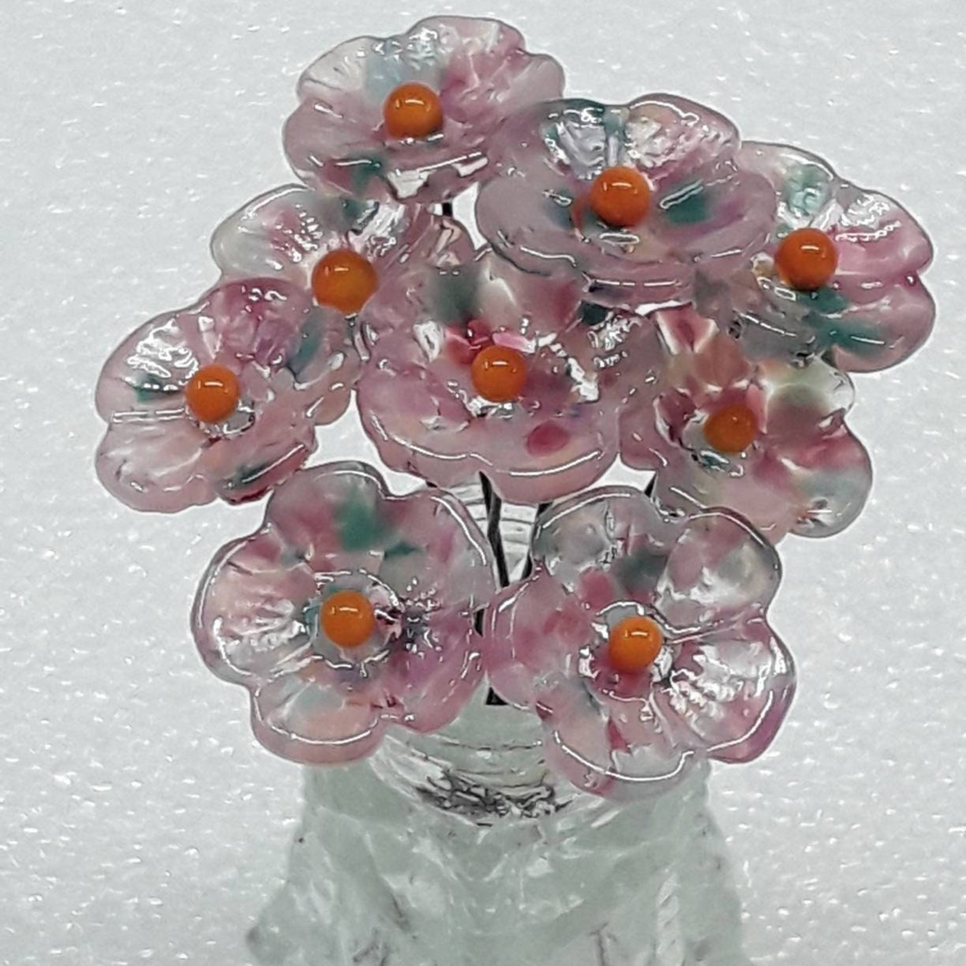 Cherry Blosom 5-petal glass flowers, tiny small mini glass flowers on wire;handcrafted lampwork, jewelry, mixed media, weddings, plant, gift