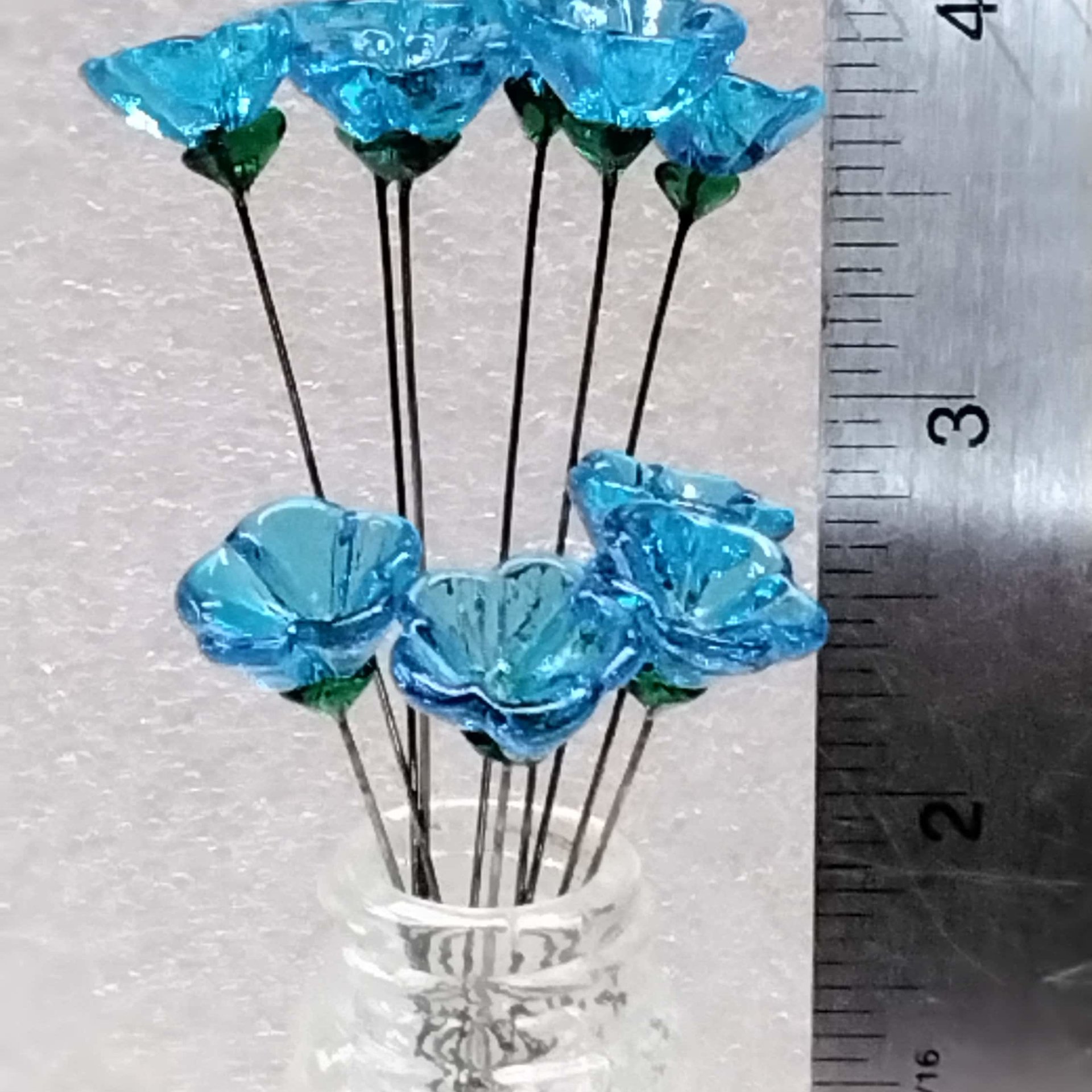 Pink Variegated glass flowers, tiny small mini glass flowers on wire; handcrafted lampwork, jewelry, mixed media, wedding plant gift