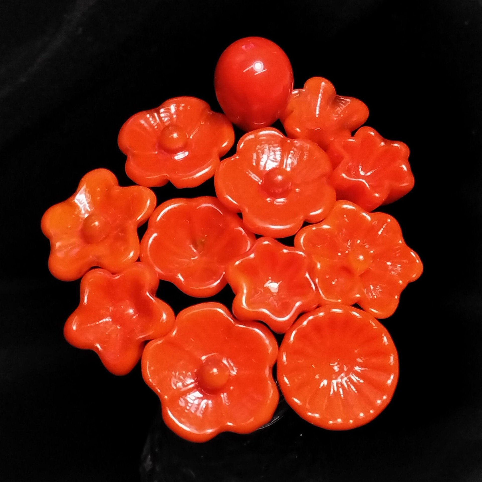 BRIGHT ORANGE glass flowers headpins; miniature tiny small glass flowers on wire; handcrafted lampwork, jewelry, mixed media, curio, gift