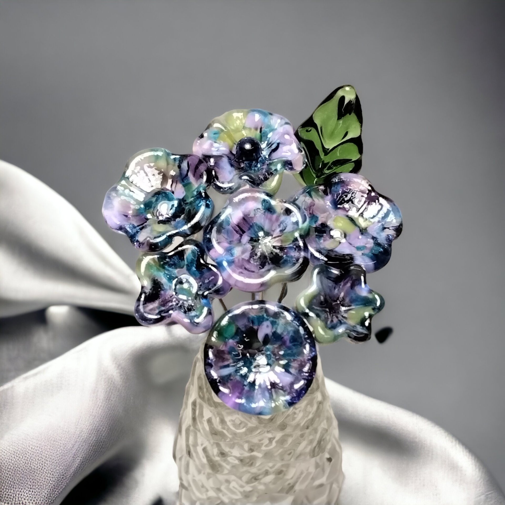 HYDRANGEA glass flowers, tiny small mini glass flowers on wire; handcrafted lampwork, jewelry, mixed media, wedding, plants, great gifts