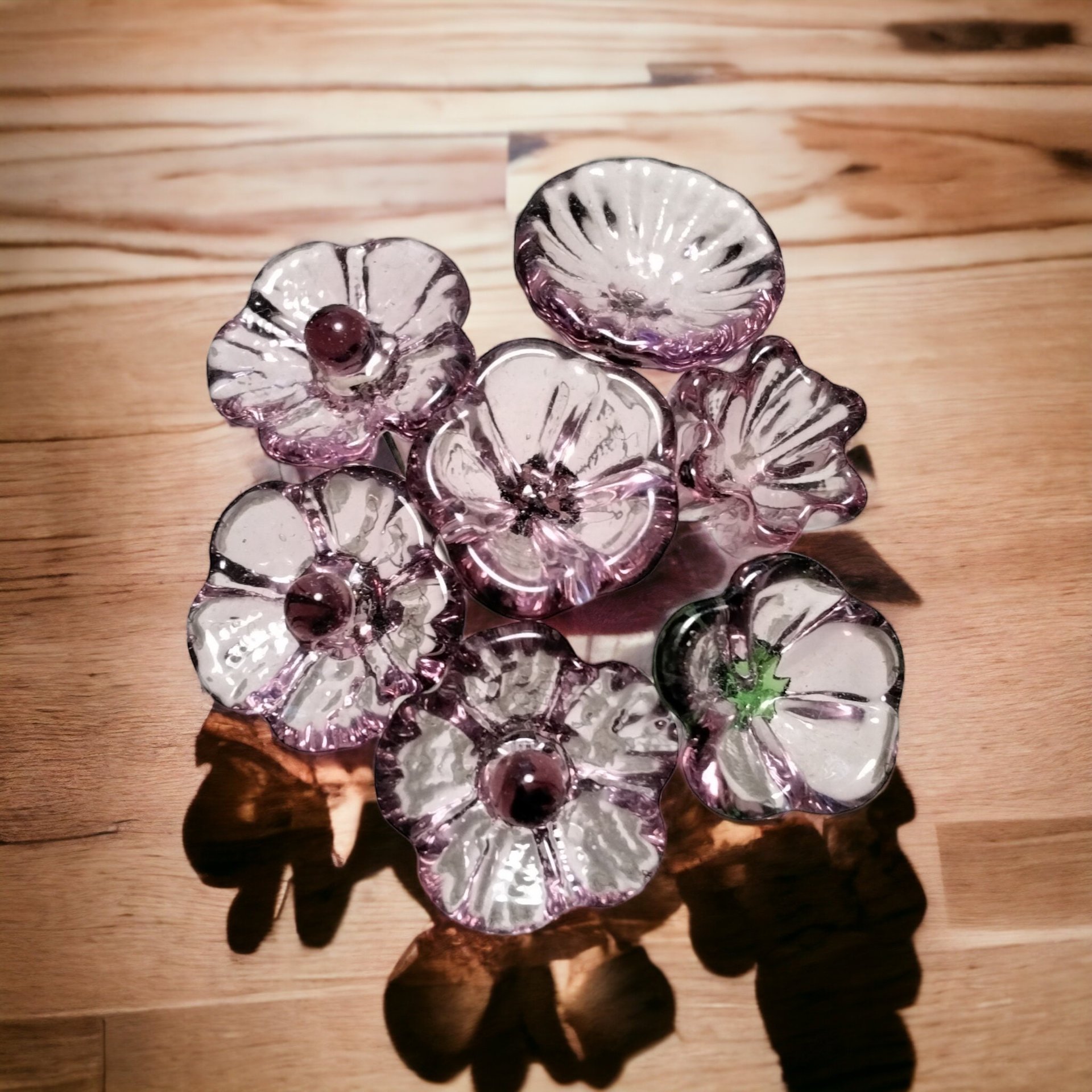 LIGHT ROSE' WINE 5-petal glass flower headpins ~ tiny small mini glass flowers on wire; handcrafted lampwork,