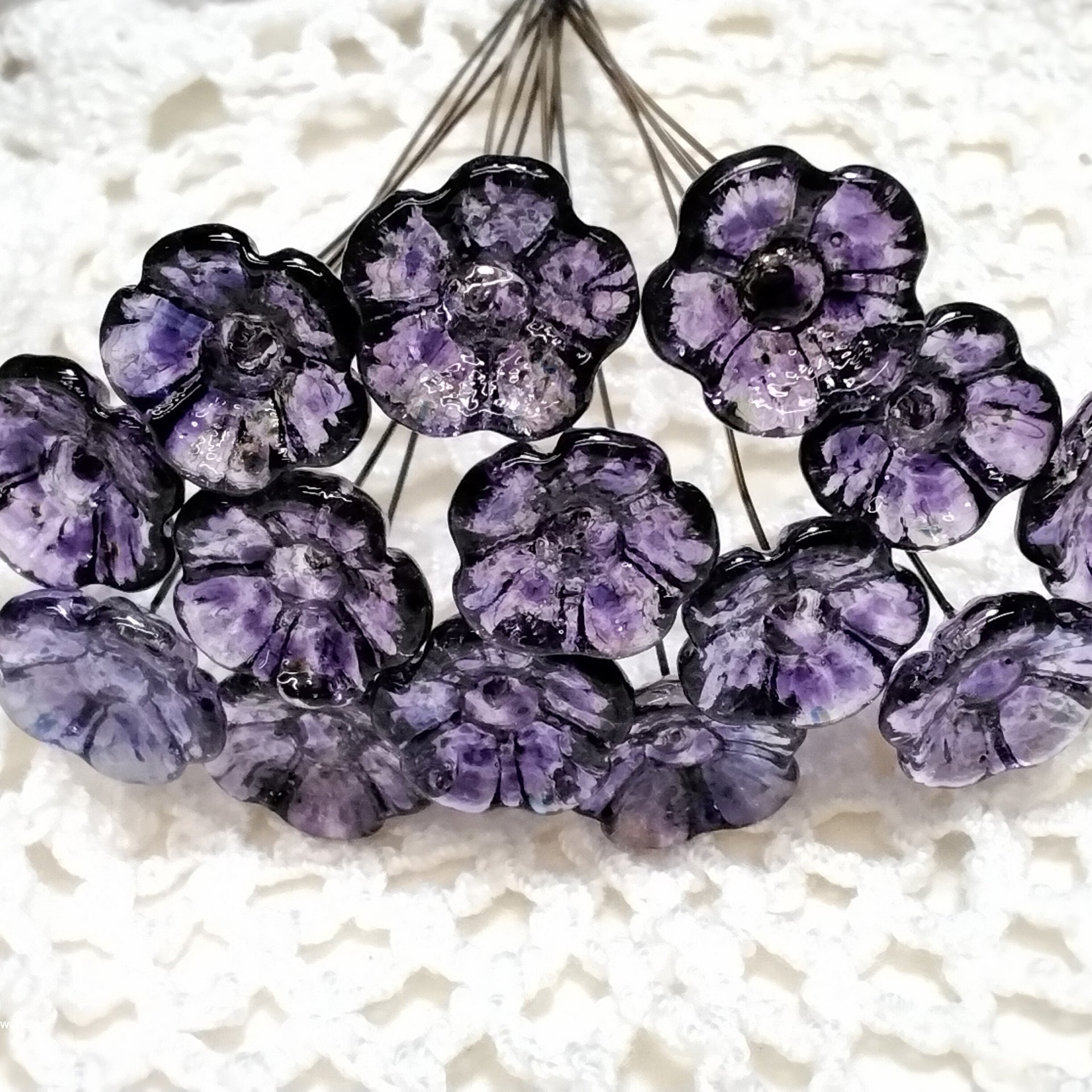 GRAPE PURPLE SPRINKLES glass flowers; mini tiny small glass flowers on wire; handcrafted lampwork, jewelry, mixed media, wedding, plant gift