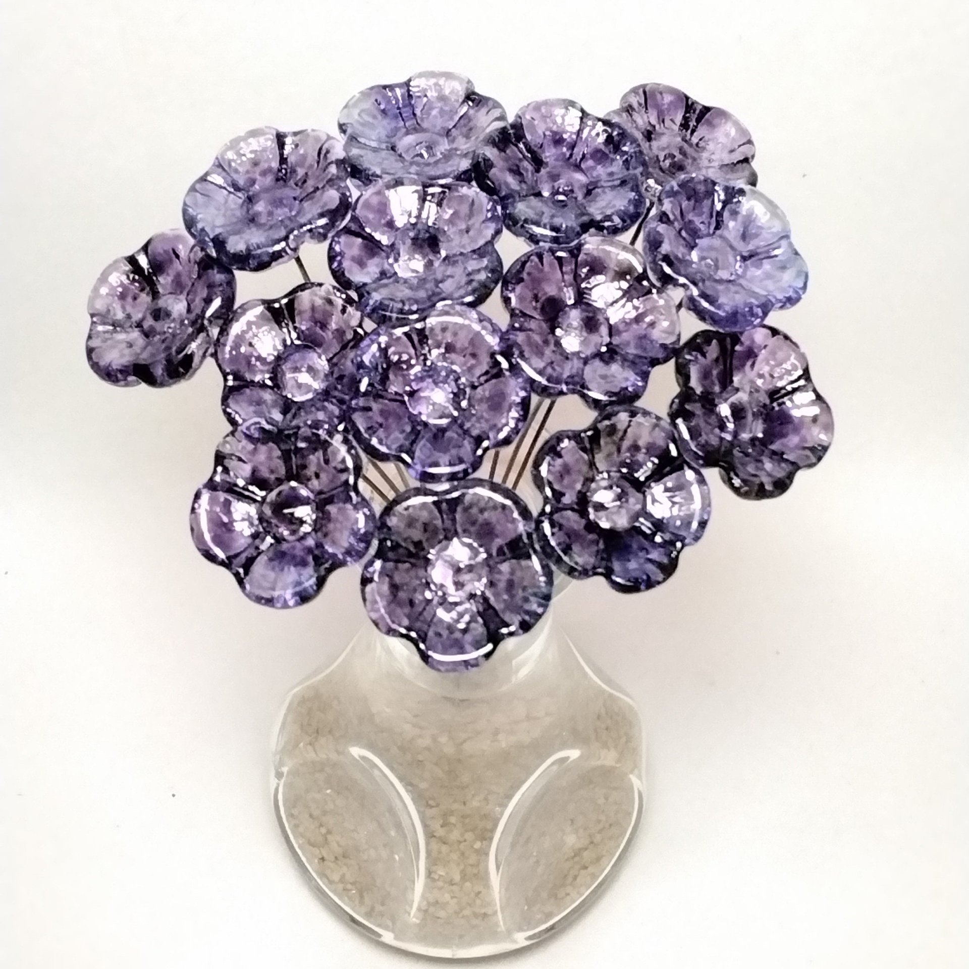 GRAPE PURPLE SPRINKLES glass flowers; mini tiny small glass flowers on wire; handcrafted lampwork, jewelry, mixed media, wedding, plant gift