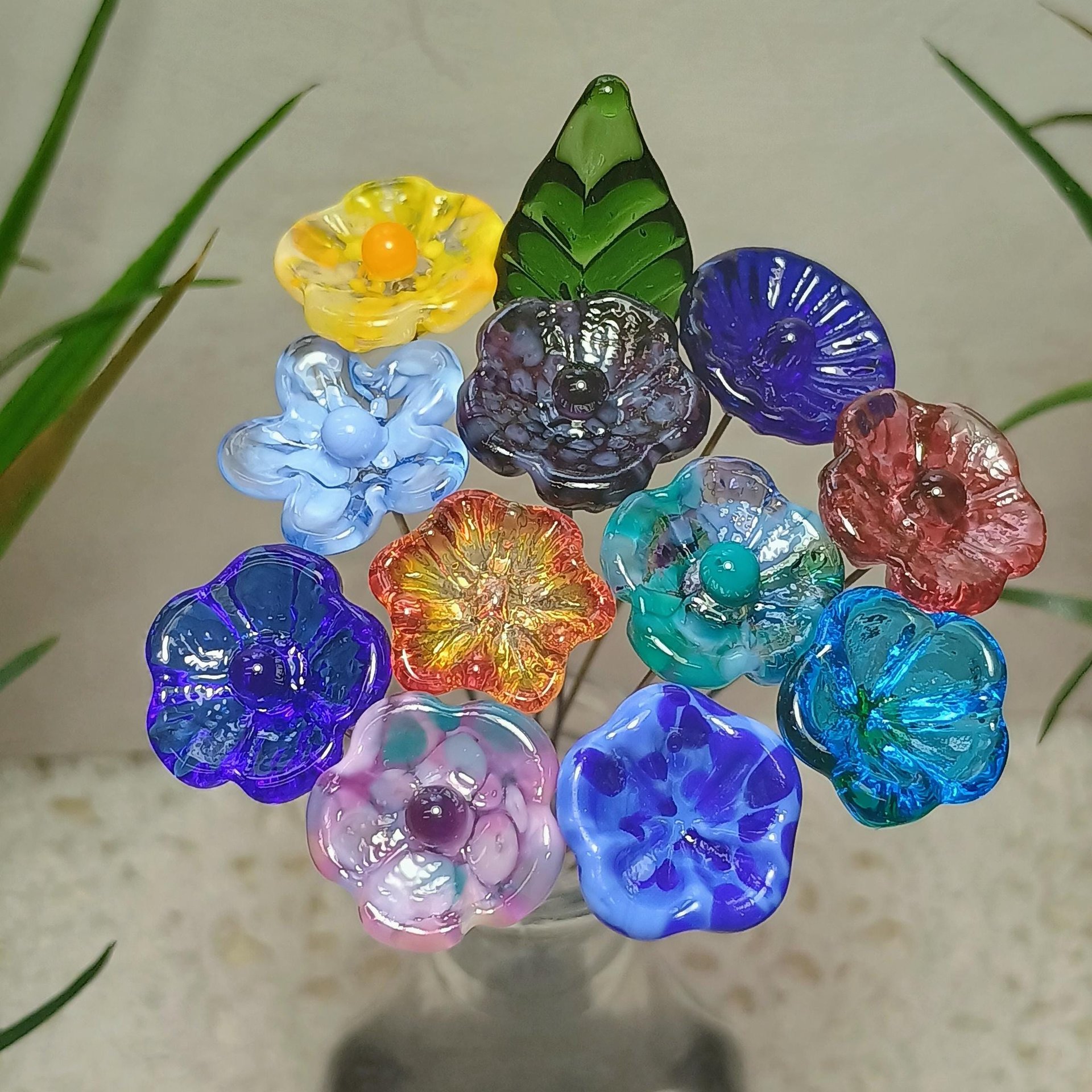 Surprise Me/Mix It Up Glass Flower Bouquet, tiny mini small glass flowers handcrafted lampwork, gift, wedding, coworker, just because