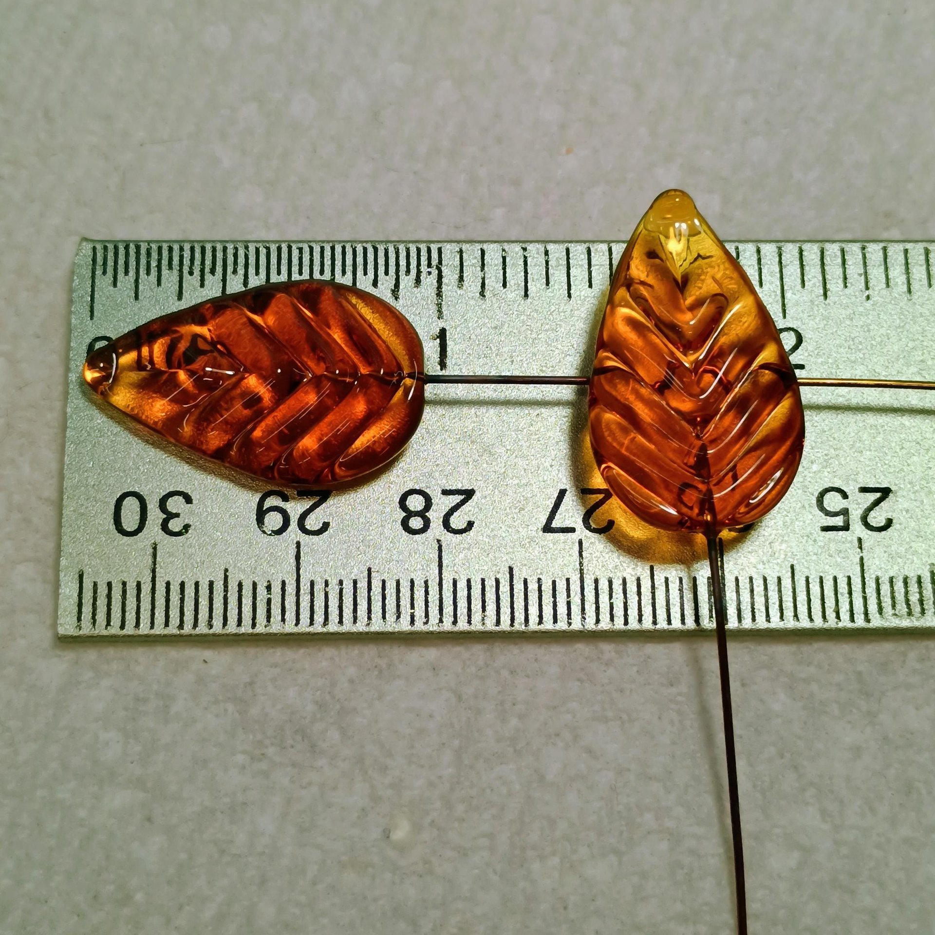 Amber Glass Leaves variety of ambers, fall autumn leaf on 5" wire; each unique; pendant, jewelry, bouquet, plants, wedding, mixed media