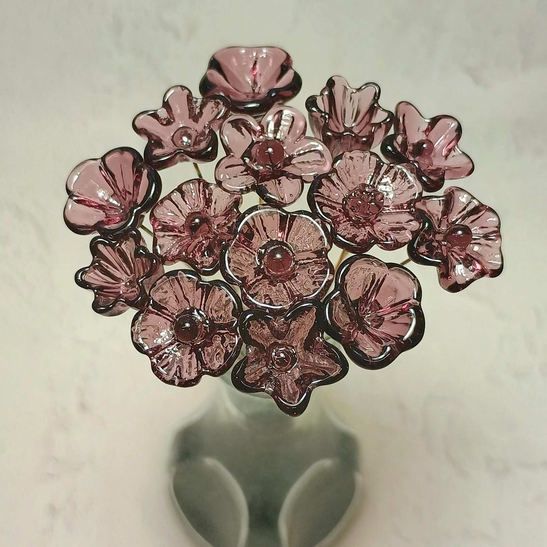 DARK ROSE' WINE glass flower headpins; mini tiny small glass flowers on wire; handcraft lampwork, jewelry, mixed media, wedding, plant, gift