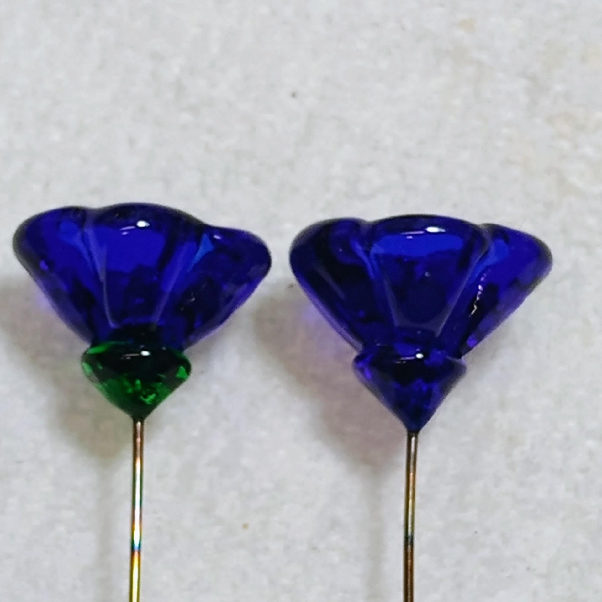 Cobalt blue glass (healing) flower headpins; tiny small mini glass flowers; handcrafted lampwork; jewelry, mixed media, little bouquet gift