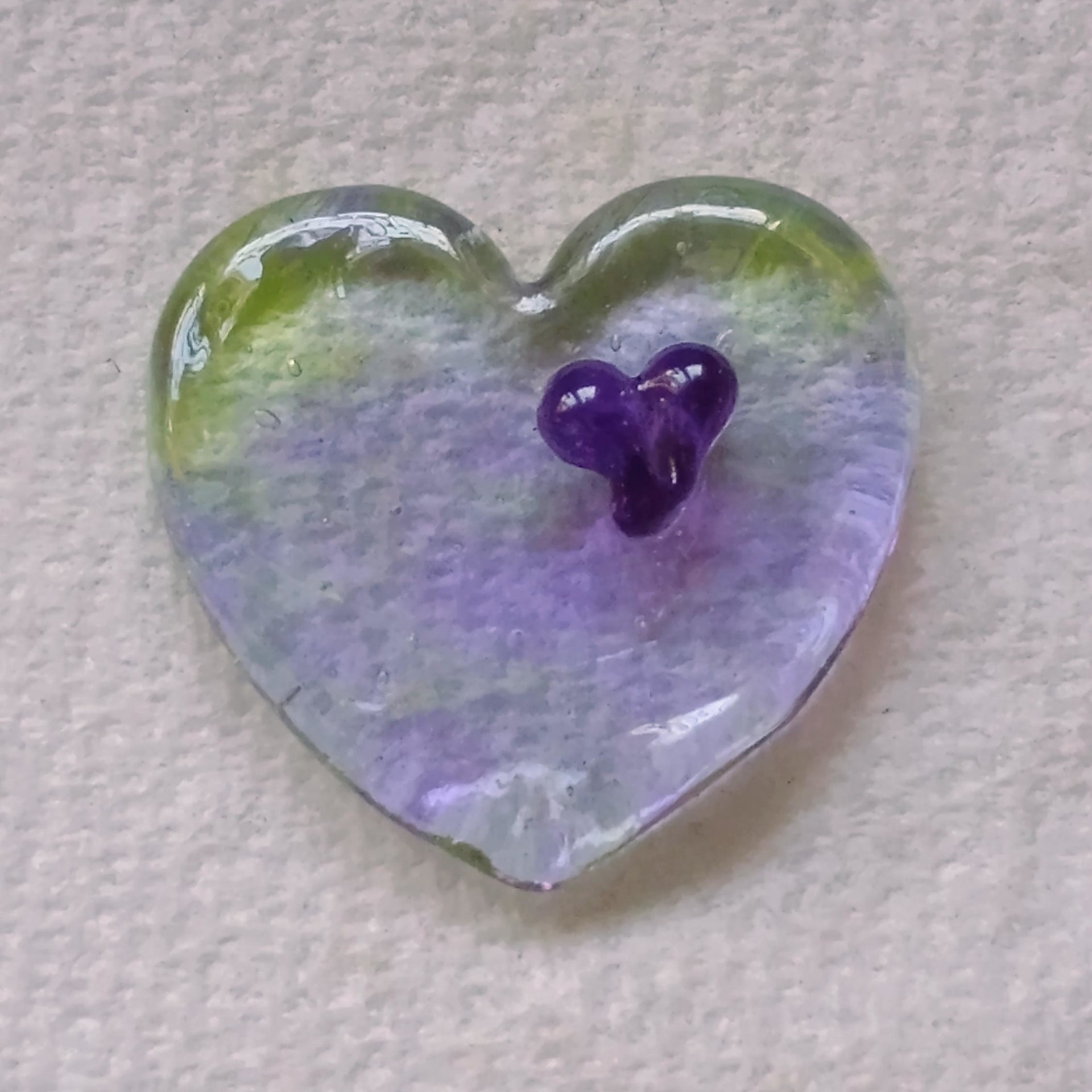 Wispy Uranium Lavender Heart UV Glow! Uranium Large Heart 1.25" (30mm) lavender with uranium swirls; pocket heart, perfect Valentine's gift