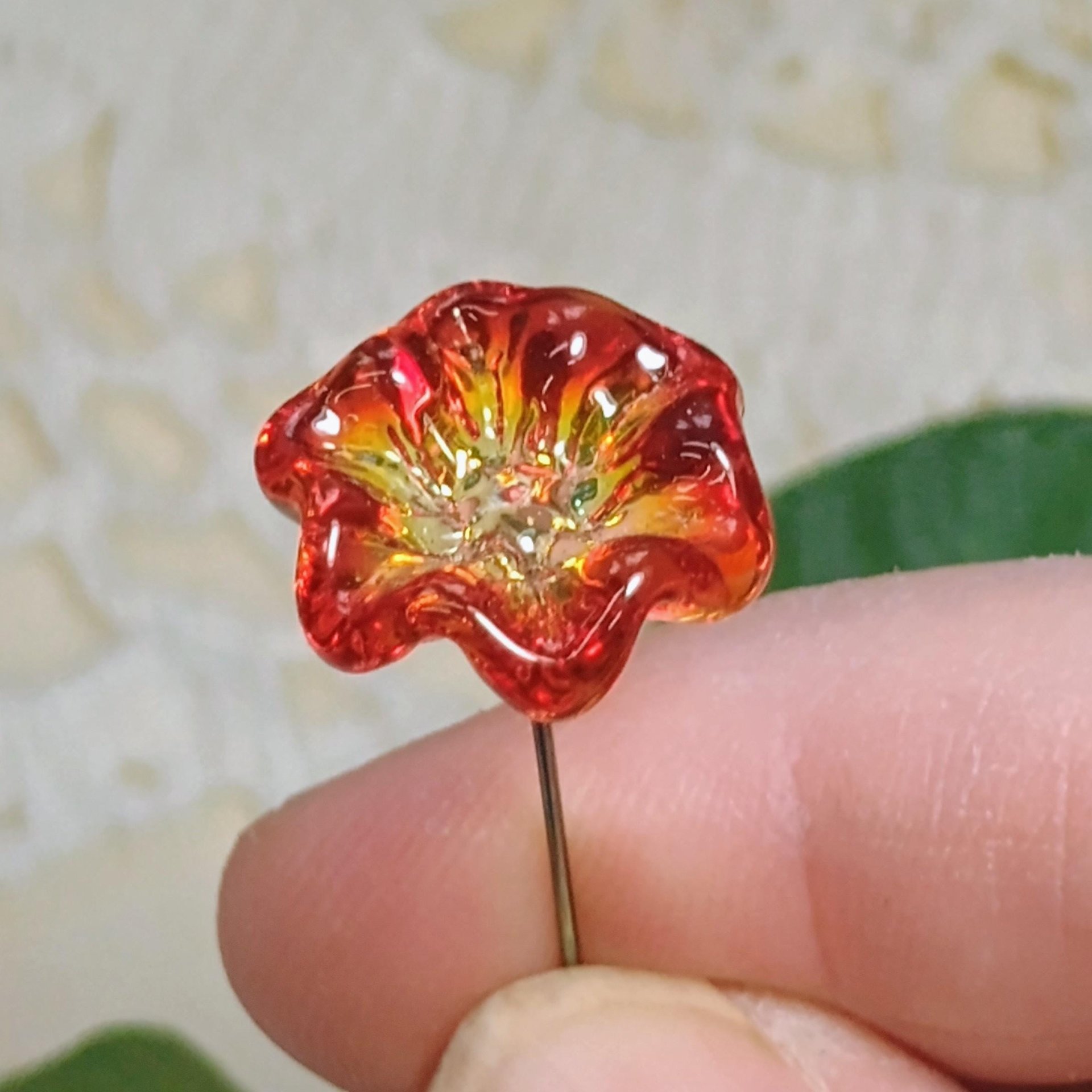 FIRE UV Reactive translucent ~glass flower miniature tiny small glass flowers on wire headpins; individually crafted lampwork; amber/red UV