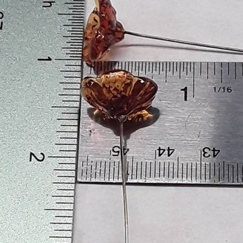 Dark Amber glass flowers, tiny small mini glass flowers on wire; lampwork, jewelry supply, forever flower, mixed media, wedding, small gifts