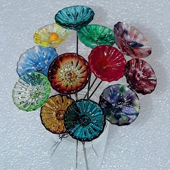 Coral Disk glass flower headpins miniature, tiny, small glass flowers on wire; individually crafted lampwork 1/2" diameter