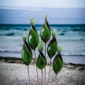 Sage Twist Spike/Leaf glass headpins;  small, tiny miniature flowers on wire  ~ individually crafted lampwork
