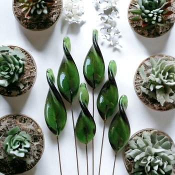 Sage Twist Spike/Leaf glass headpins;  small, tiny miniature flowers on wire  ~ individually crafted lampwork