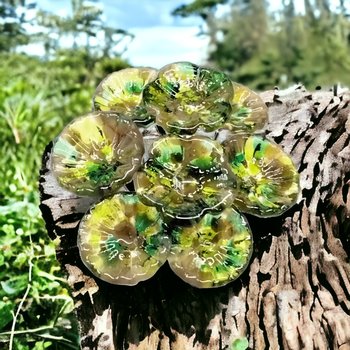 Camo glass flower headpins, glass on wire, jewelry supply or bouquet, fall, hunter, camouflage, woods, cabin, rustic, lampwork handmade
