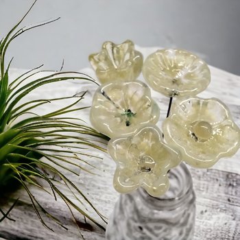 LEMONADE MOTTLE glass flower headpins ~ tiny small mini glass flowers on wire; individually crafted lampwork UV glow reactive!