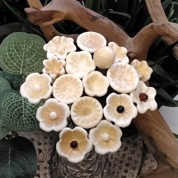 ANTIQUE DARK IVORY glass flowers, miniature tiny small glass flowers on wire; antique autumn fall, jewelry, mixed media, wedding, gifts