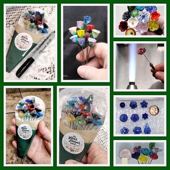 JUST FOR YOU Custom Bouquet ~ Miniature glass flower bouquet made for you! 11 flowers & 1 leaf ~tiny small glass flowers crafted lampwork
