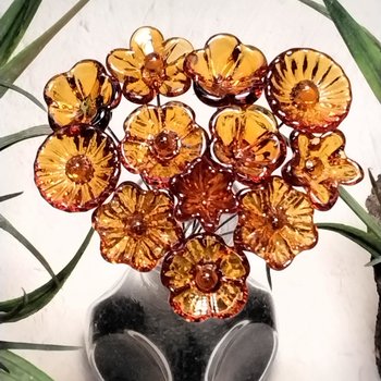 Medium Amber glass flowers, mini tiny small glass flowers on wire; handcrafted lampwork, jewelry, gifts, wedding, bouquets, mixed media
