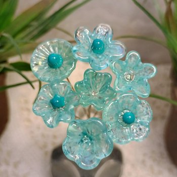 Seafoam miniature glass flower headpins, tiny small mini glass flowers on wire for jewelry, home decor, bouquet, weddings, cake decorating